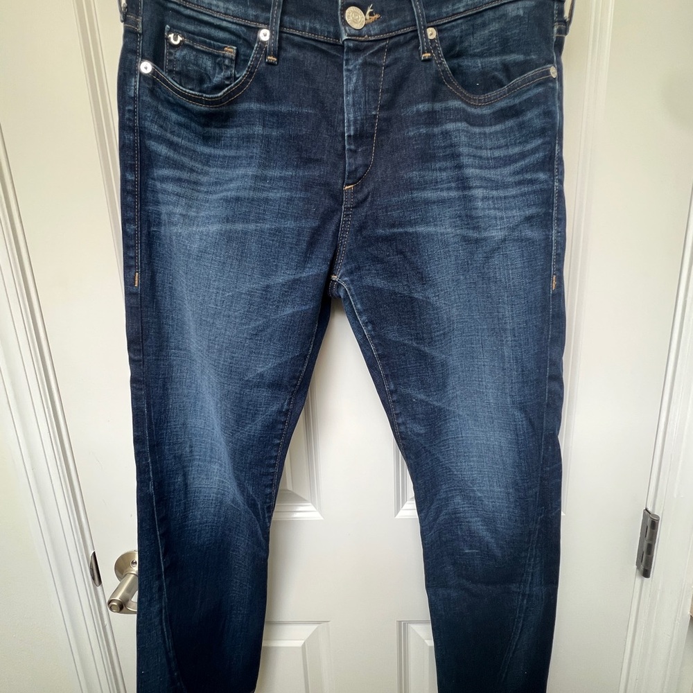 True Religion Nu Boy Skinny Crop Blue Jeans